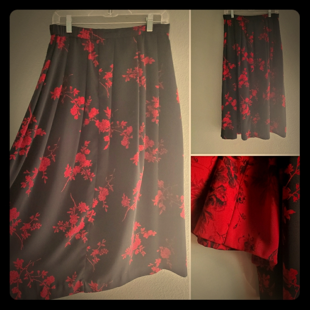 Black and Red Floral Maxi Skirt